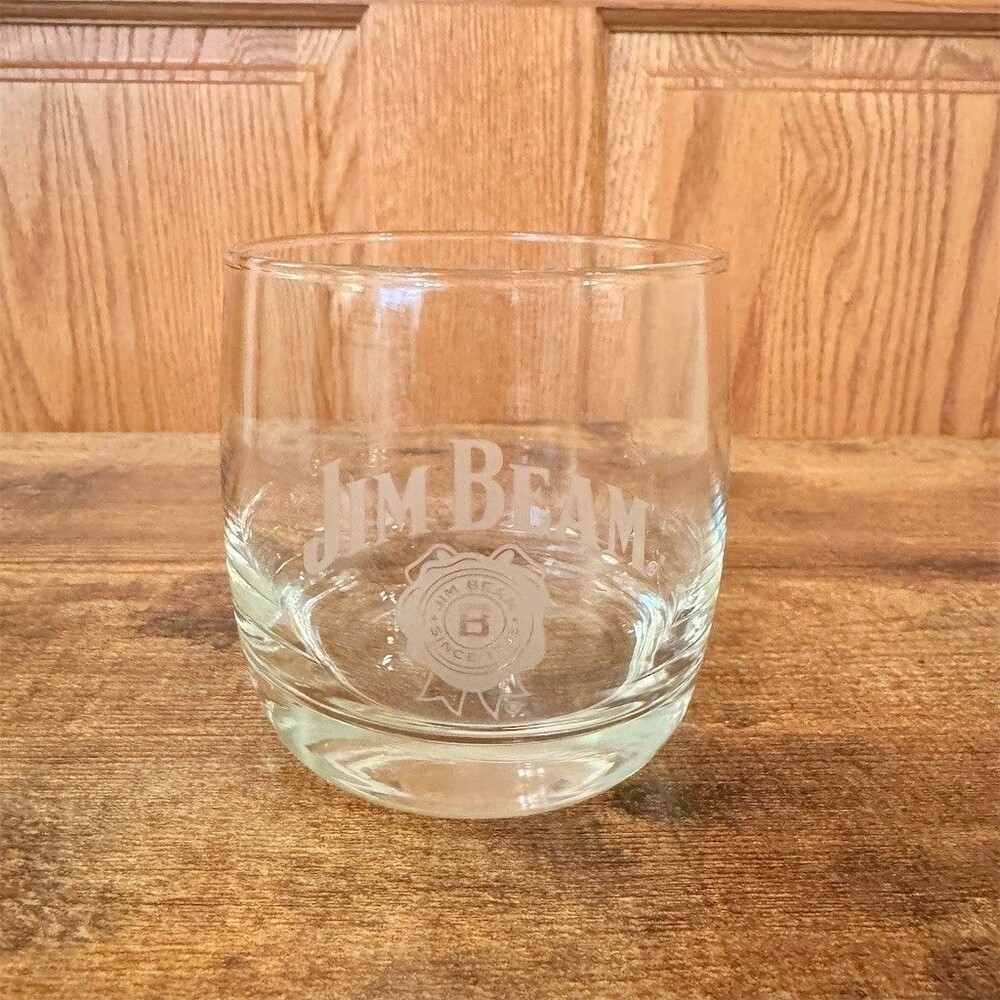 Jim Beam Etched Logo Heavy Base Rocks Lowball Whiskey Bourbon Glass